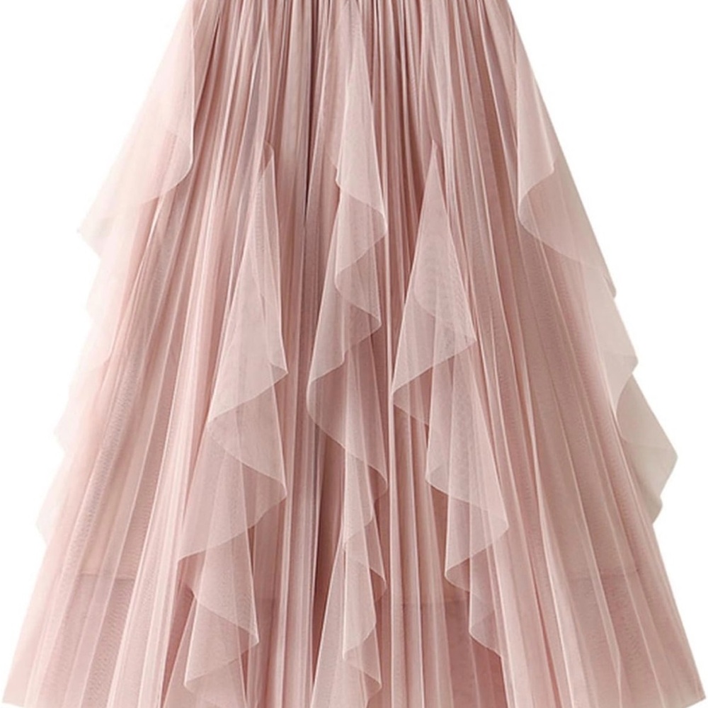 A-Line Elastic Waist Ruffle Tulle Layered Midi Skirt
